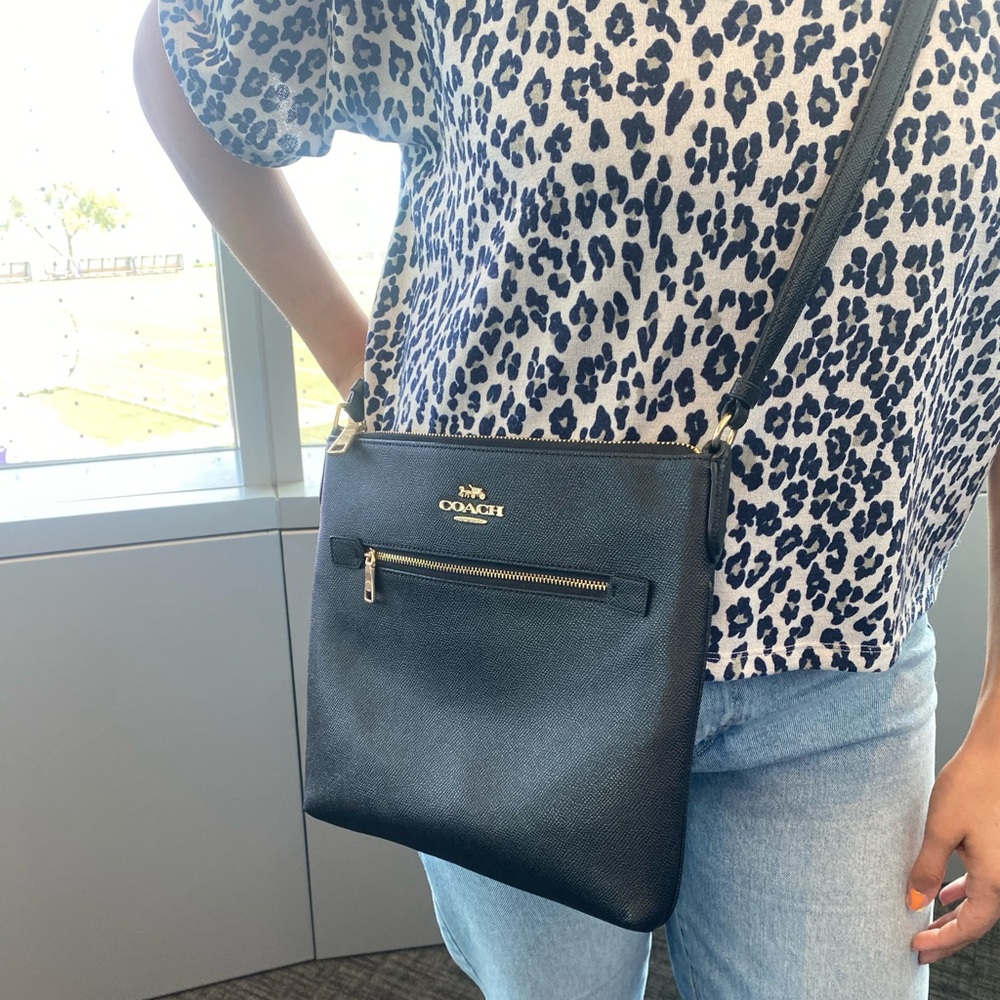 Coach Black Leather Crossbody with Gold Hardware - Medium Size